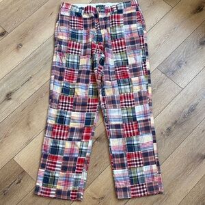 J.Crew Mens Patchwork Madras Plaid Cotton Chino Pants Multi Color 34x32 Preppy